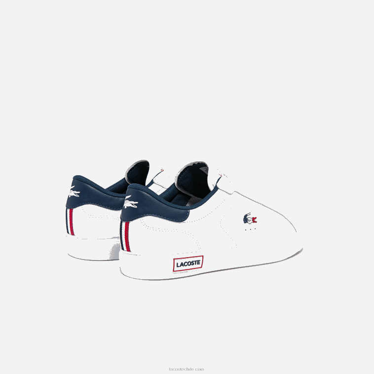 hombres Lacoste blanco/azul marino y rojo 407 zapatillas powercourt tricolor de piel N6XZ21858