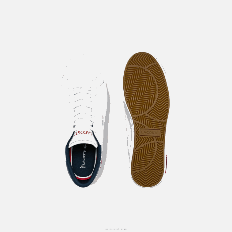 hombres Lacoste blanco/azul marino y rojo 407 zapatillas powercourt tricolor de piel N6XZ21858