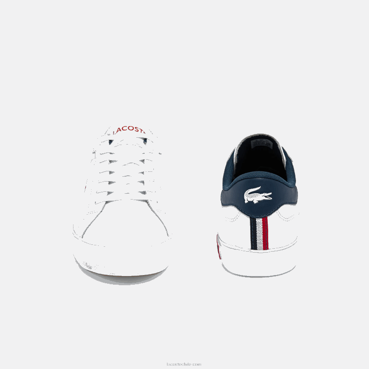 hombres Lacoste blanco/azul marino y rojo 407 zapatillas powercourt tricolor de piel N6XZ21858