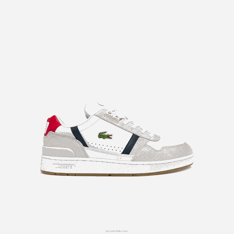 hombres Lacoste blanco/azul marino y rojo 407 zapatillas t-clip tricolor de piel y ante N6XZ21836