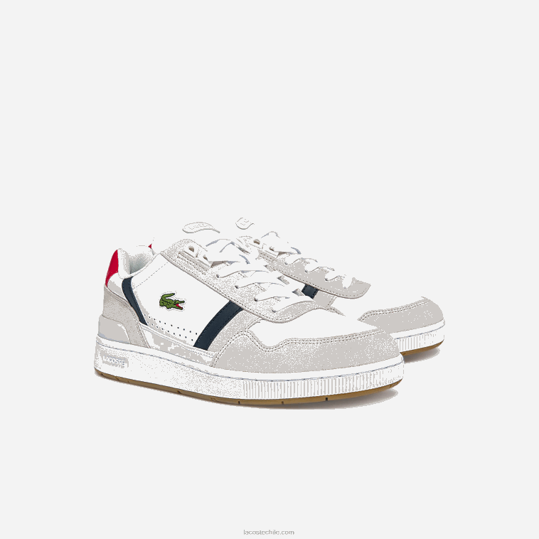 hombres Lacoste blanco/azul marino y rojo 407 zapatillas t-clip tricolor de piel y ante N6XZ21836
