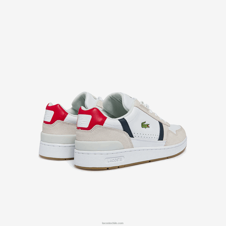 hombres Lacoste blanco/azul marino y rojo 407 zapatillas t-clip tricolor de piel y ante N6XZ21836