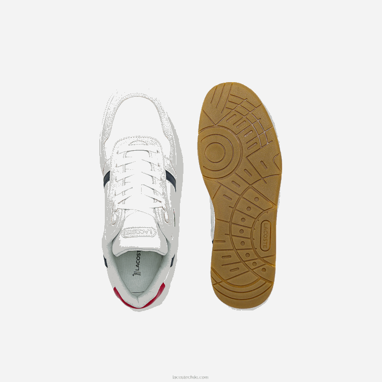 hombres Lacoste blanco/azul marino y rojo 407 zapatillas t-clip tricolor de piel y ante N6XZ21836