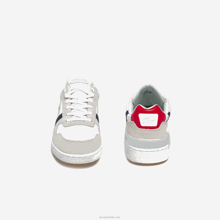 hombres Lacoste blanco/azul marino y rojo 407 zapatillas t-clip tricolor de piel y ante N6XZ21836
