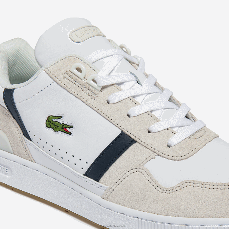hombres Lacoste blanco/azul marino y rojo 407 zapatillas t-clip tricolor de piel y ante N6XZ21836