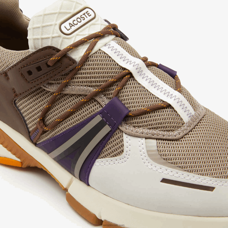 hombres Lacoste blanco roto y gris 2b7 tenis l003 de tela con bloques de color N6XZ21787
