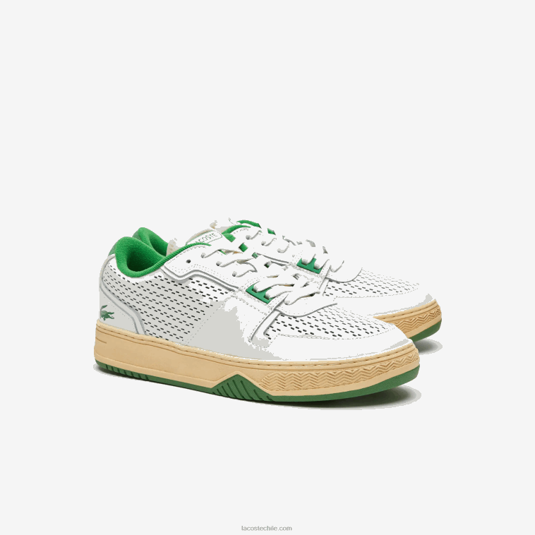 hombres Lacoste blanco/verde 082 zapatillas l001 de piel con tacón pop N6XZ21745