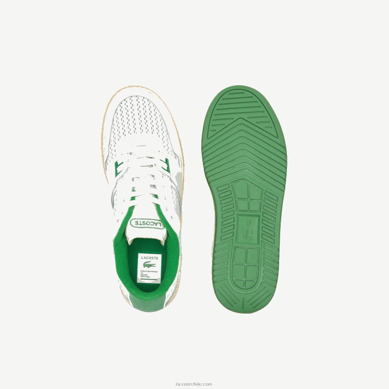 hombres Lacoste blanco/verde 082 zapatillas l001 de piel con tacón pop N6XZ21745