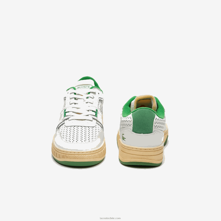 hombres Lacoste blanco/verde 082 zapatillas l001 de piel con tacón pop N6XZ21745