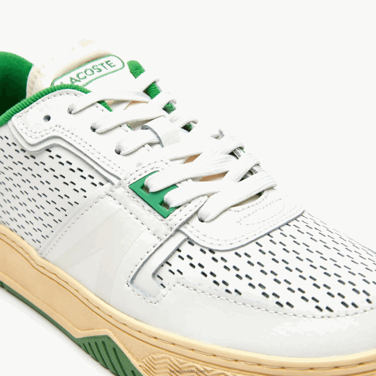 hombres Lacoste blanco/verde 082 zapatillas l001 de piel con tacón pop N6XZ21745