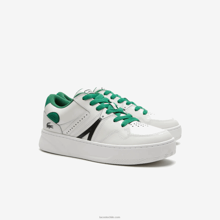 hombres Lacoste blanco/verde 082 zapatillas l005 de piel con detalles pop N6XZ21818