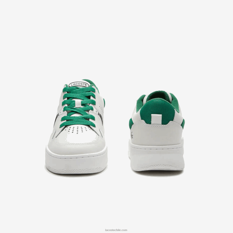 hombres Lacoste blanco/verde 082 zapatillas l005 de piel con detalles pop N6XZ21818