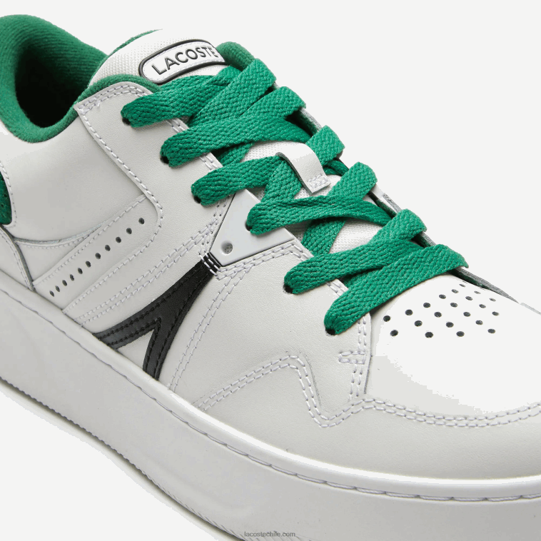 hombres Lacoste blanco/verde 082 zapatillas l005 de piel con detalles pop N6XZ21818