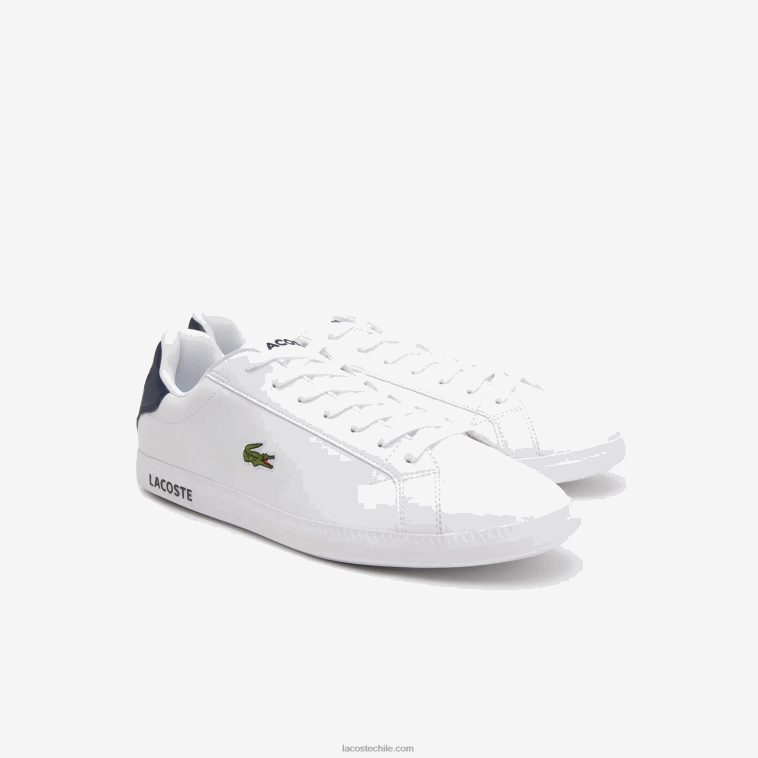 hombres Lacoste blanco y azul marino 042 zapatillas graduadas de piel N6XZ21912