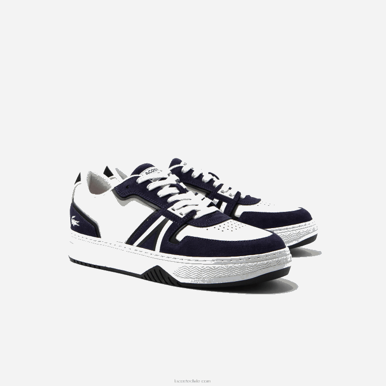 hombres Lacoste blanco y azul marino 042 zapatillas l001 de piel N6XZ21752