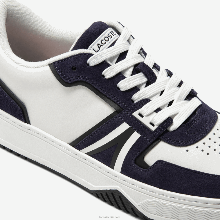 hombres Lacoste blanco y azul marino 042 zapatillas l001 de piel N6XZ21752