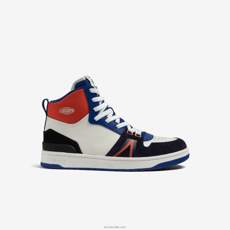 hombres Lacoste blanco y azul marino 042 zapatillas l001 mid de piel con bloques de color N6XZ21751