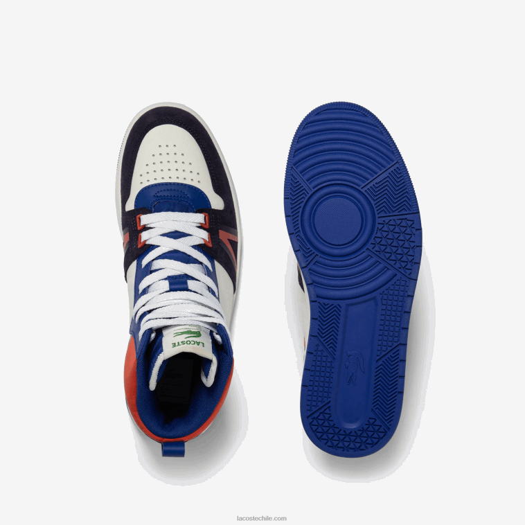 hombres Lacoste blanco y azul marino 042 zapatillas l001 mid de piel con bloques de color N6XZ21751
