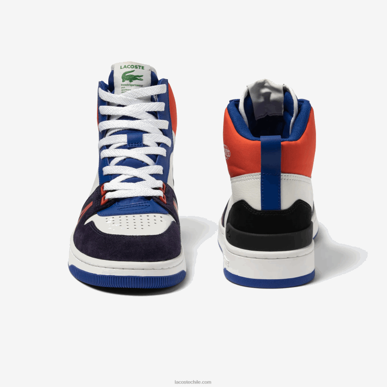 hombres Lacoste blanco y azul marino 042 zapatillas l001 mid de piel con bloques de color N6XZ21751