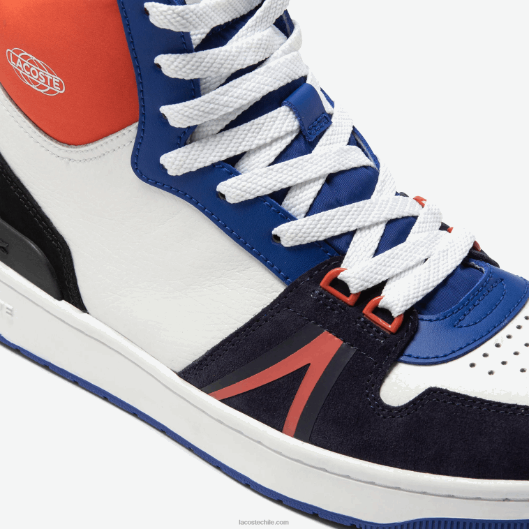 hombres Lacoste blanco y azul marino 042 zapatillas l001 mid de piel con bloques de color N6XZ21751