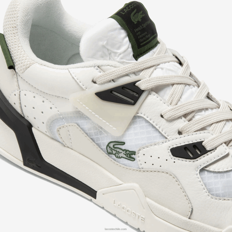 hombres Lacoste blanco y hueso 65t zapatillas lt125 de piel N6XZ21730