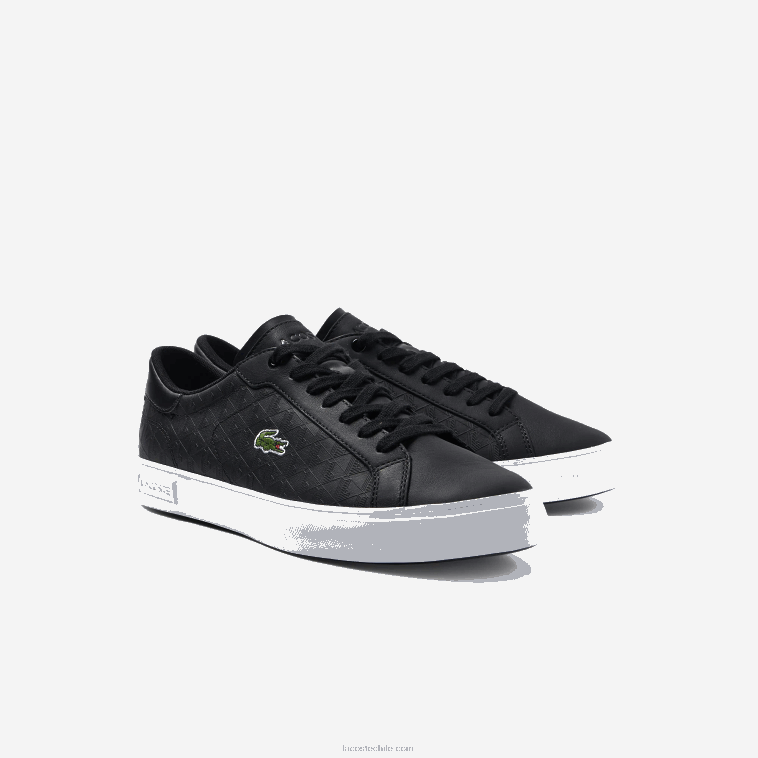hombres Lacoste blanco y negro 312 zapatillas powercourt de piel N6XZ21702