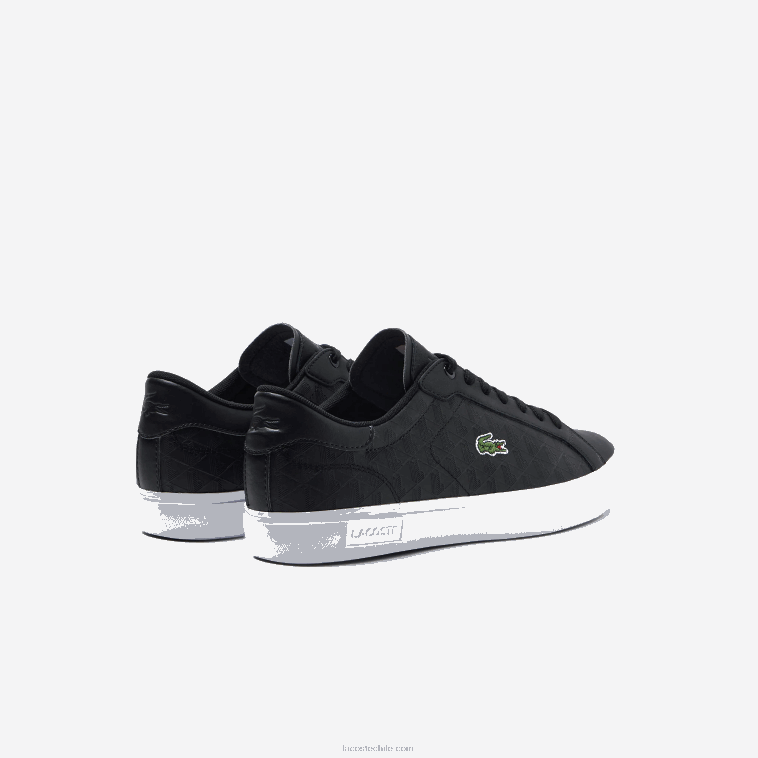 hombres Lacoste blanco y negro 312 zapatillas powercourt de piel N6XZ21702