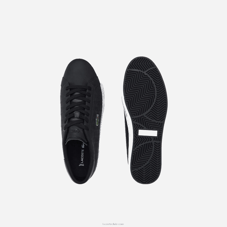hombres Lacoste blanco y negro 312 zapatillas powercourt de piel N6XZ21702