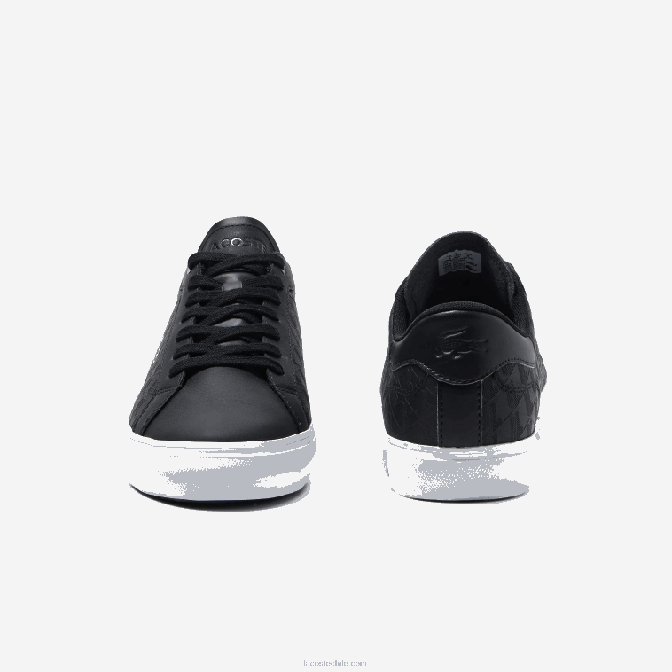 hombres Lacoste blanco y negro 312 zapatillas powercourt de piel N6XZ21702