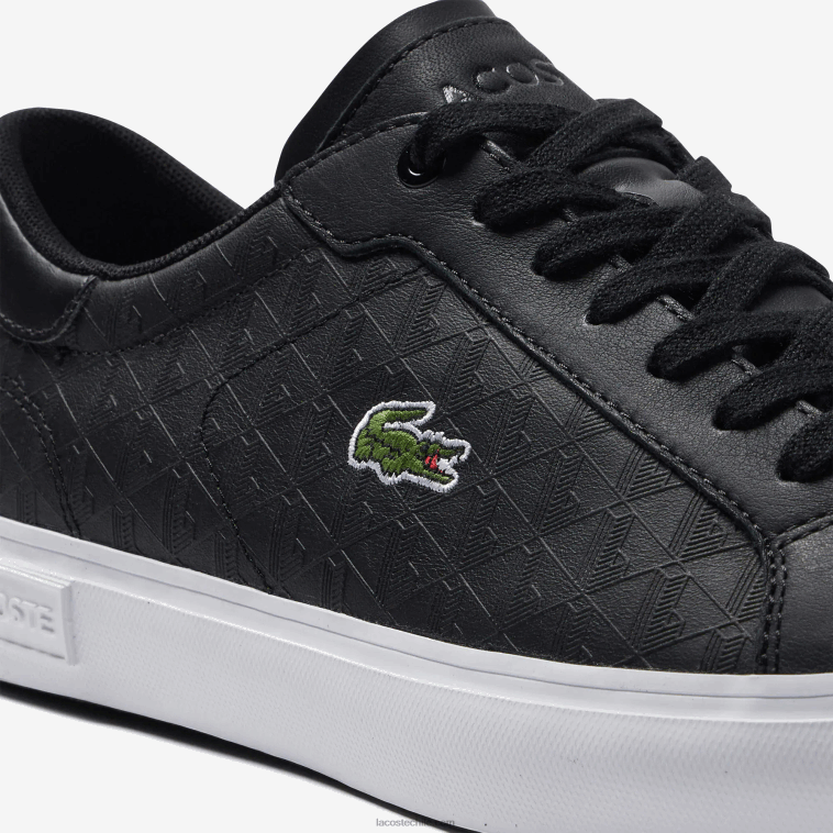 hombres Lacoste blanco y negro 312 zapatillas powercourt de piel N6XZ21702