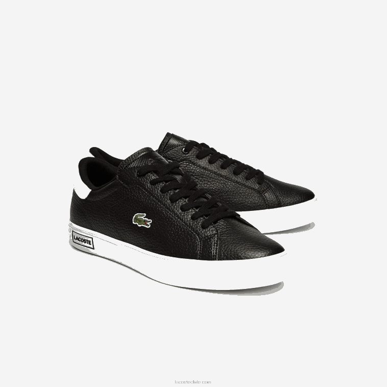 hombres Lacoste blanco y negro 312 zapatillas powercourt de piel N6XZ21805