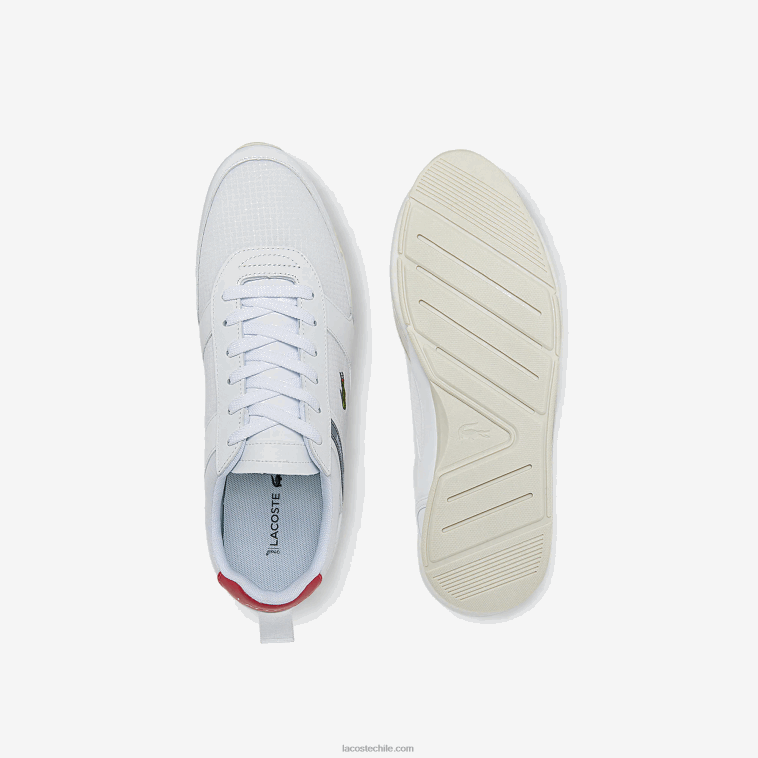hombres Lacoste blanco y rojo 286 tenis menerva sport con detalle de cuero y tela N6XZ21704
