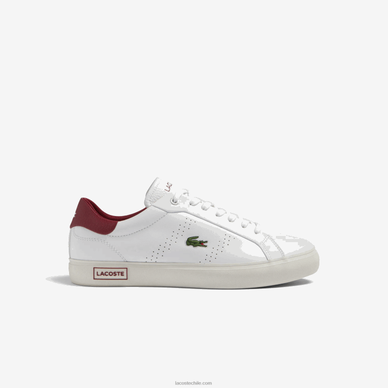 hombres Lacoste blanco y rojo 286 tenis powercourt 2.0 de cuero con tacón pop N6XZ21741