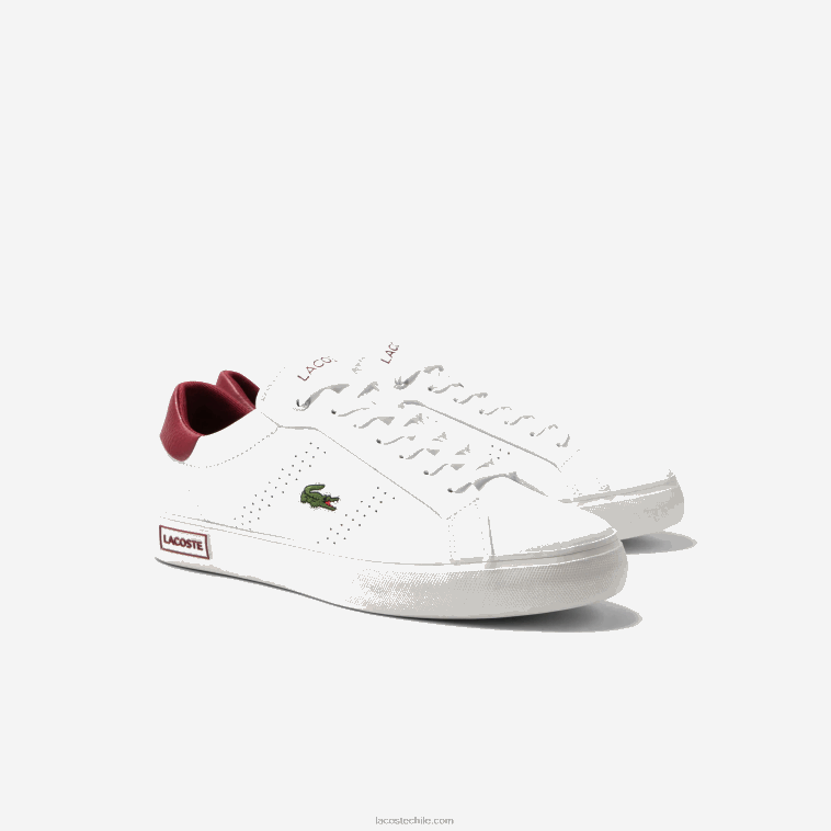 hombres Lacoste blanco y rojo 286 tenis powercourt 2.0 de cuero con tacón pop N6XZ21741