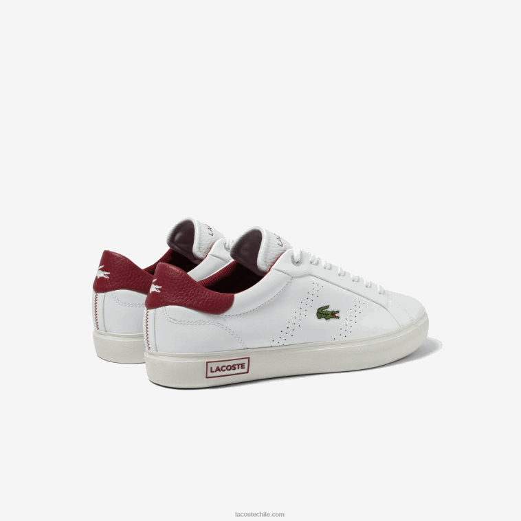 hombres Lacoste blanco y rojo 286 tenis powercourt 2.0 de cuero con tacón pop N6XZ21741