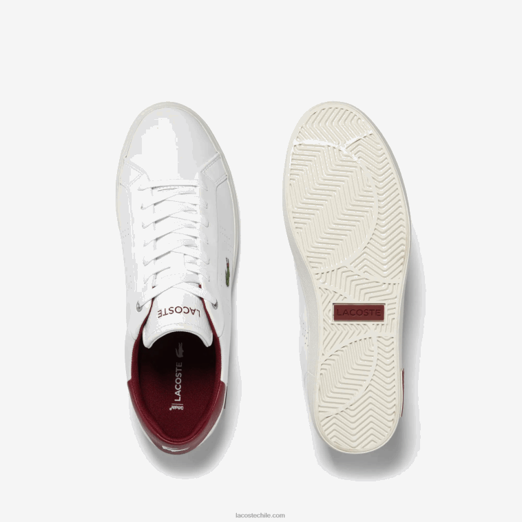 hombres Lacoste blanco y rojo 286 tenis powercourt 2.0 de cuero con tacón pop N6XZ21741