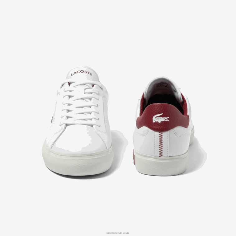 hombres Lacoste blanco y rojo 286 tenis powercourt 2.0 de cuero con tacón pop N6XZ21741