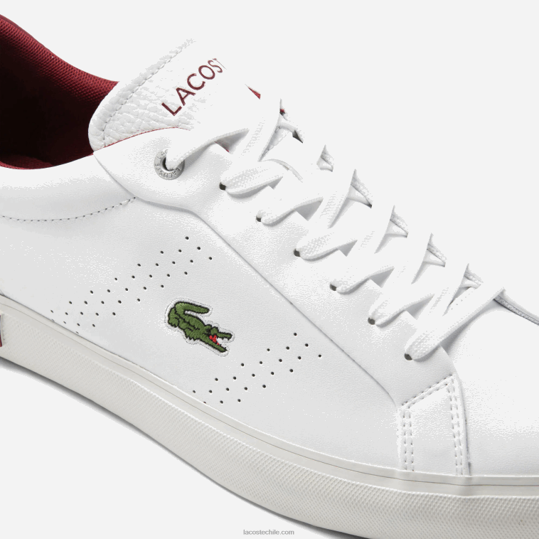 hombres Lacoste blanco y rojo 286 tenis powercourt 2.0 de cuero con tacón pop N6XZ21741