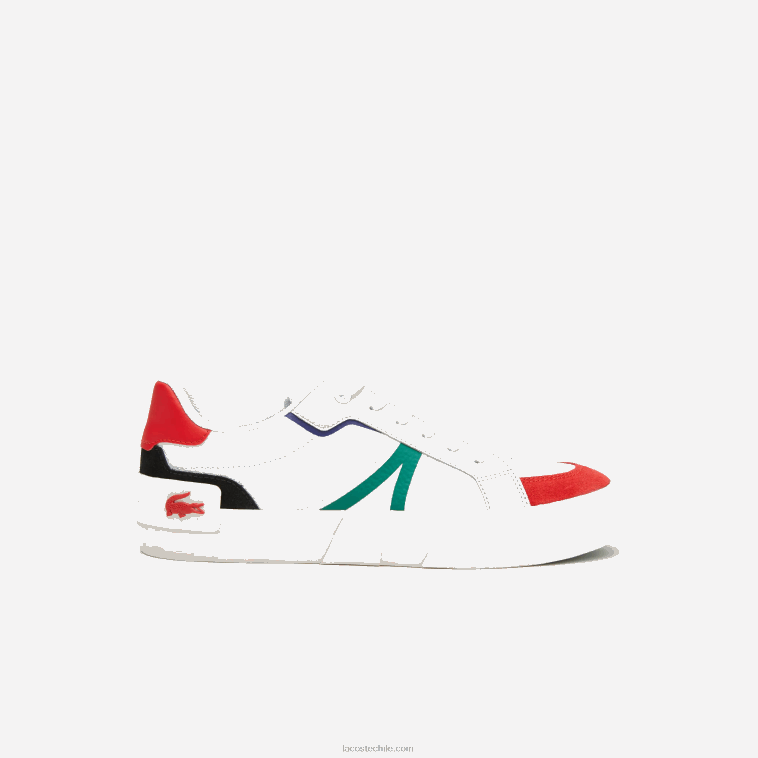hombres Lacoste blanco y rojo 286 zapatillas l004 de piel con detalles pop N6XZ21890