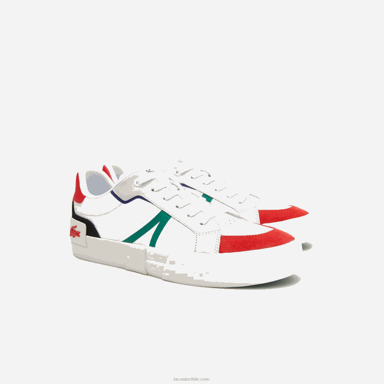 hombres Lacoste blanco y rojo 286 zapatillas l004 de piel con detalles pop N6XZ21890