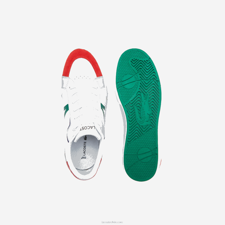 hombres Lacoste blanco y rojo 286 zapatillas l004 de piel con detalles pop N6XZ21890