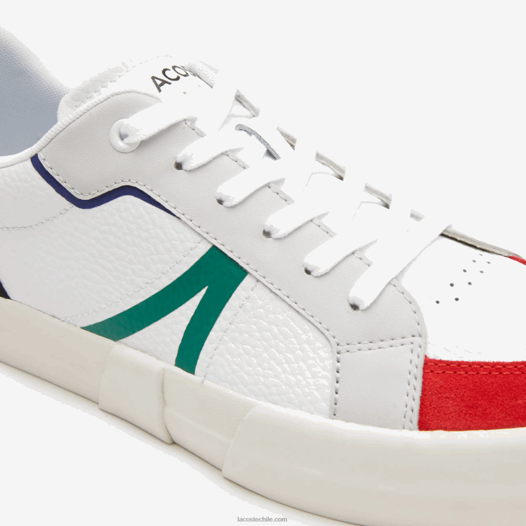 hombres Lacoste blanco y rojo 286 zapatillas l004 de piel con detalles pop N6XZ21890