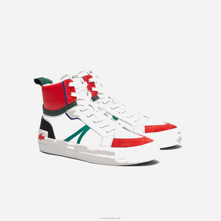 hombres Lacoste blanco y rojo 286 zapatillas l004 mid de piel N6XZ21794