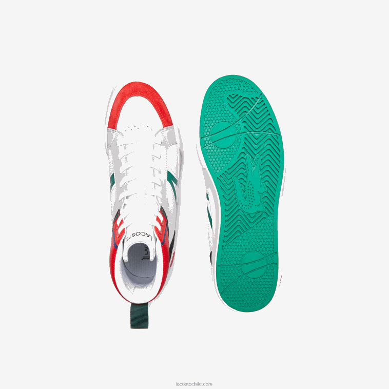 hombres Lacoste blanco y rojo 286 zapatillas l004 mid de piel N6XZ21794