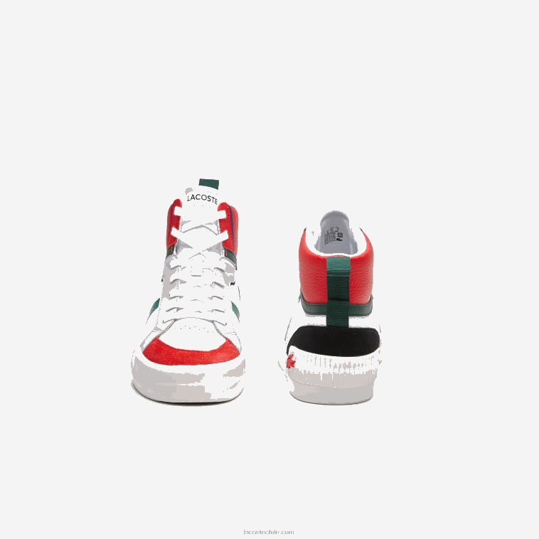 hombres Lacoste blanco y rojo 286 zapatillas l004 mid de piel N6XZ21794