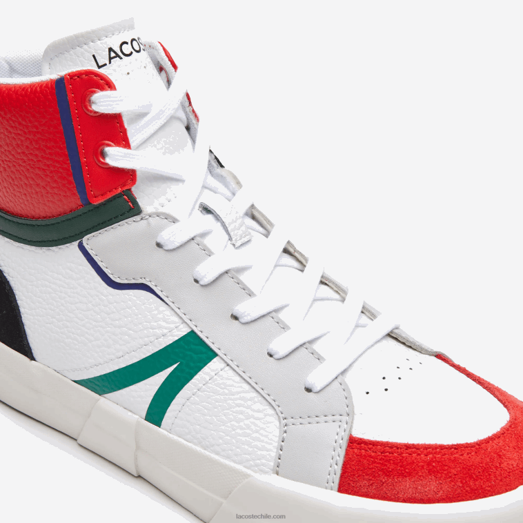 hombres Lacoste blanco y rojo 286 zapatillas l004 mid de piel N6XZ21794