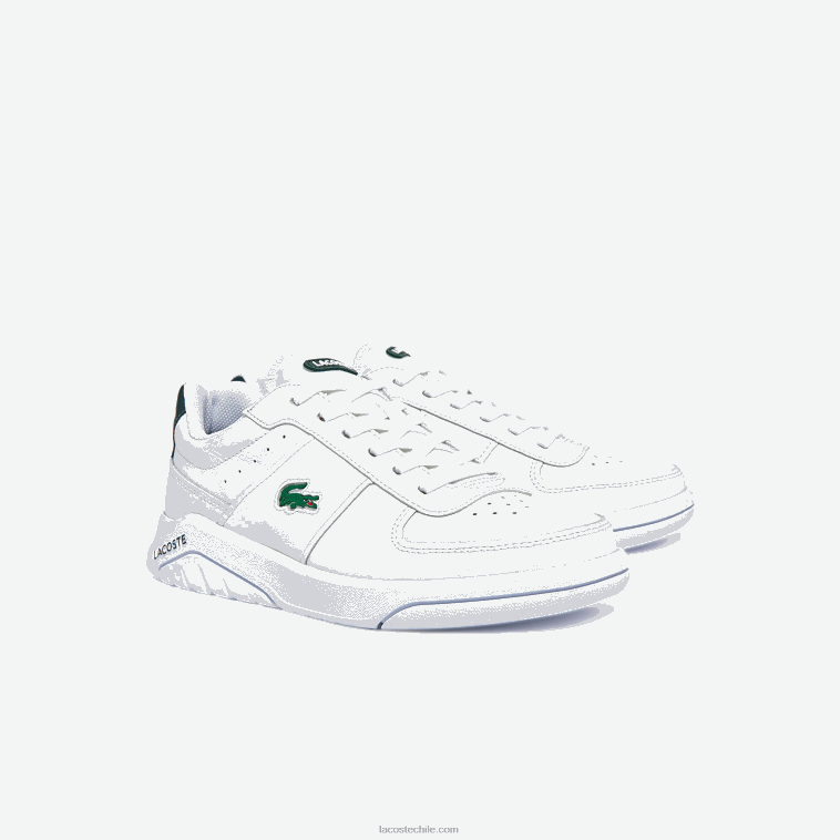 hombres Lacoste blanco y verde oscuro 1r5 zapatillas Game Advance de piel N6XZ21916