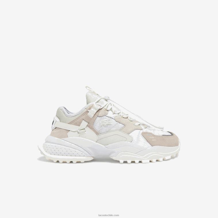 hombres Lacoste blanquecino 18c zapatillas l-guard breaker de tejido y piel N6XZ21859