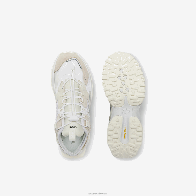 hombres Lacoste blanquecino 18c zapatillas l-guard breaker de tejido y piel N6XZ21859