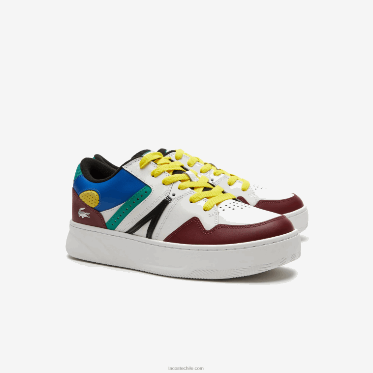 hombres Lacoste burdeos blanco 2h2 zapatillas l005 de piel N6XZ21822